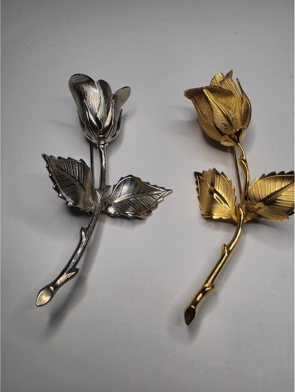 Vintage Giovanni Gold Tone Rose Brooch Signed and Silver Tone UNSIGNED (not gio)